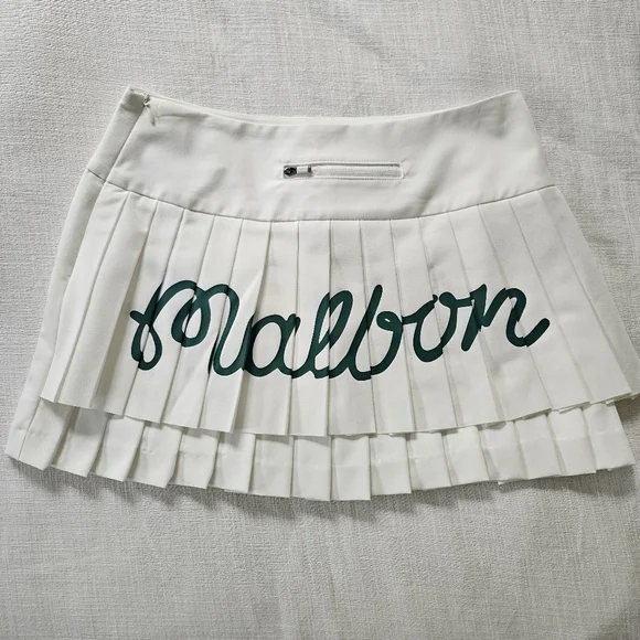 Malbon Golf White Pleated Logo Mini Skirt - Picture 2 of 8